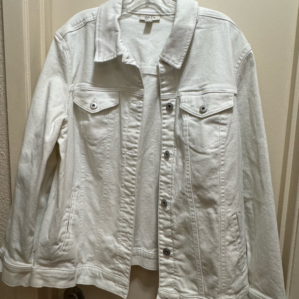Style & Co. Cream White Denim Jacket